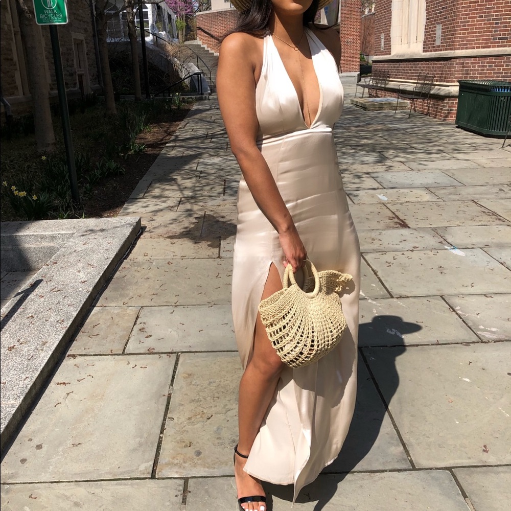 Gold satin/silk halter dress